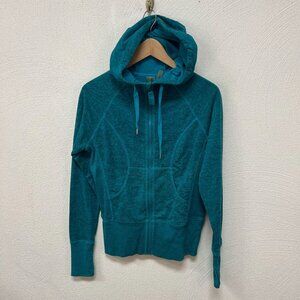 Zella Space Dye Fitted Track Jacket Lightweight Hood Full Zip Teal Women Medium